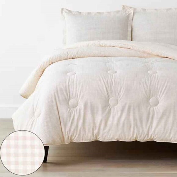 The Company Store Ditsy Gingham Pink Organic Cotton Percale Comforter- T… - Picture 1 of 12